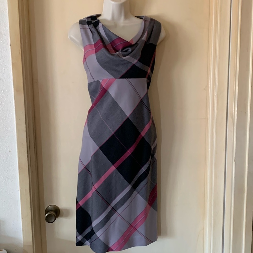 Anne Klein Black and Pink Checkered Midi Dress